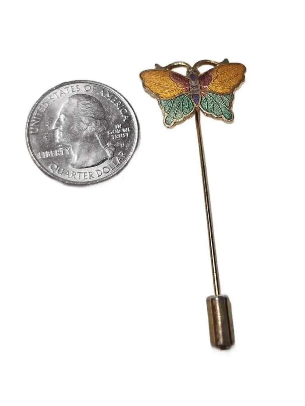 Vintage Butterfly Stick Pin Lapel Gold Tone